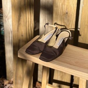 Brown Etienne Aigner Square Toe Slingback Block Heel W Size 9